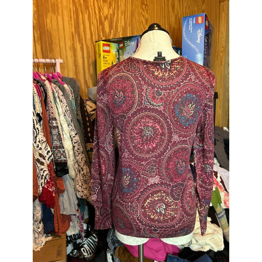 Talbots‎ Pure 100% Merino Wool Paisley Medallion Sweater Burgundy Red Sz M